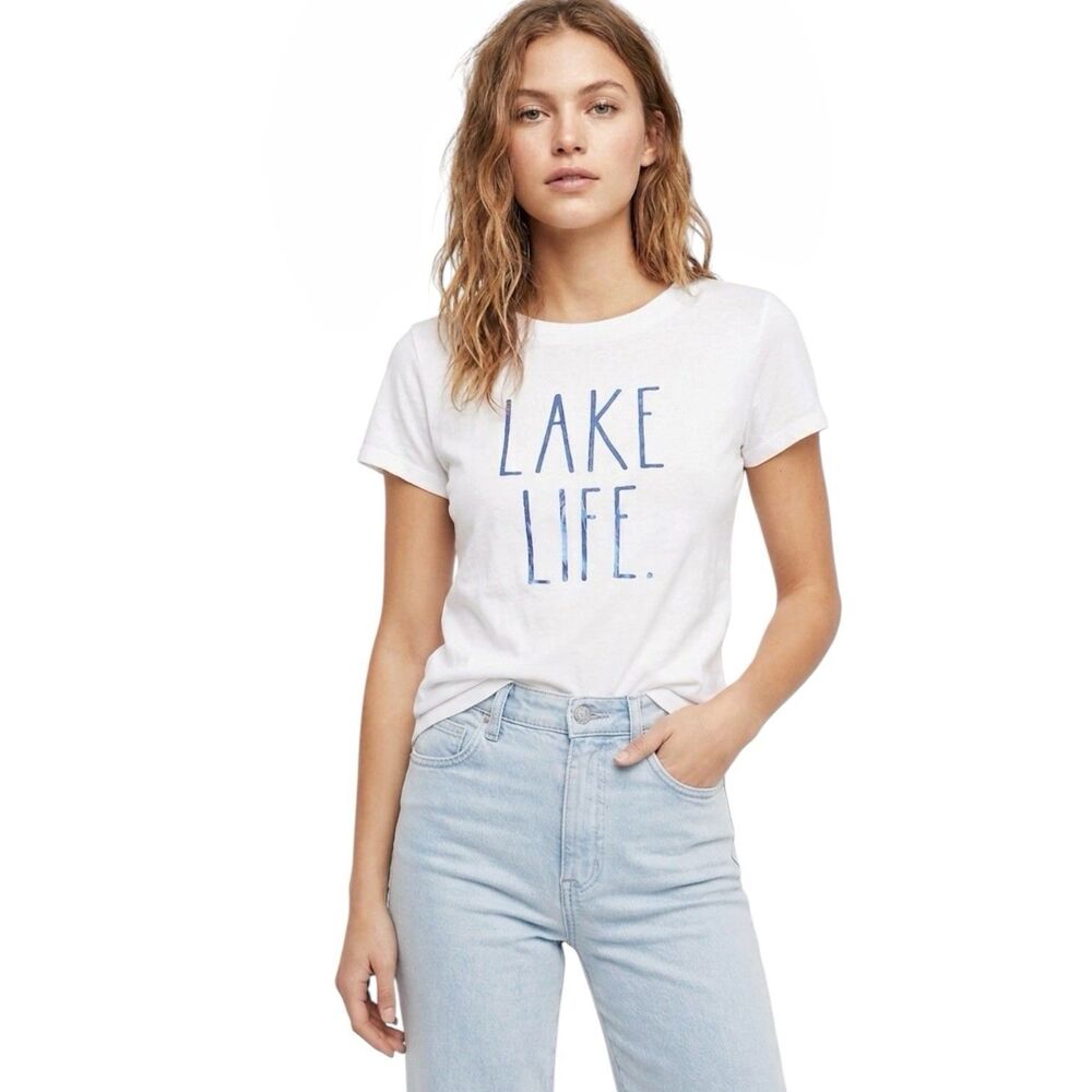 Rae Dunn Women's XS T-Shirt Lake Life Graphic Tee Short Sleeve Minimalist Casual
